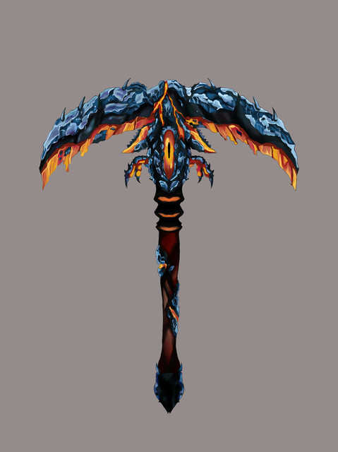 Obsidian pickaxe with molten orange cracks running through the head and handle.