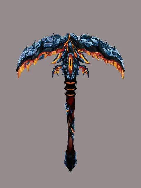 Obsidian pickaxe with molten orange cracks running through the head and handle.